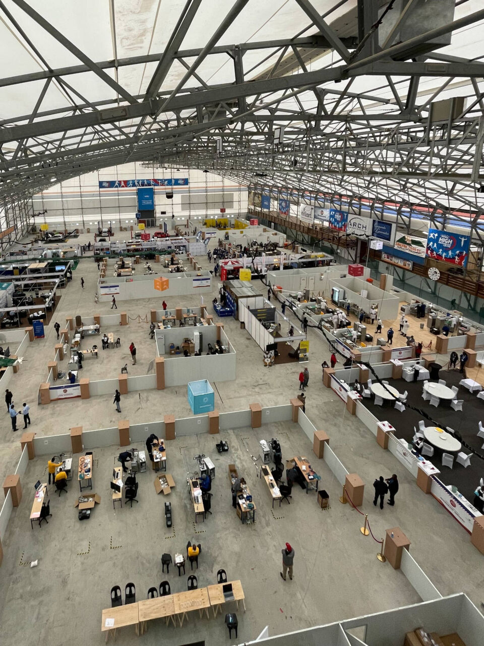 An aerial view of the competition area at The Dome in Swakopmund, Namibia, the venue for WorldSkills Africa Swakopmund 2022.